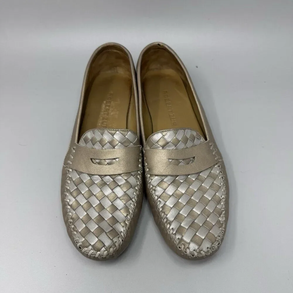 Robert Zur Petra Women Size 10.5 Bronze Silver Woven Leather Slip On Loafer